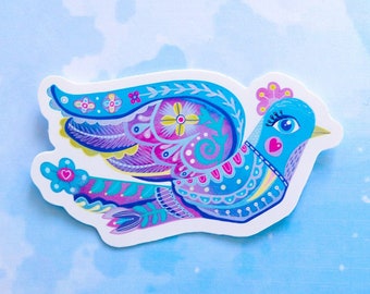 Folk art blue bird Vinyl Stickers Pet Pastel Lover Stationery Gift