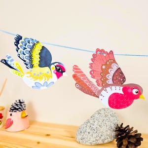 Robin and blue tit bunting illustration eco friendly home decoration