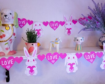 Valentines Day Bunny Rabbit Bunting: Love Heart Garland