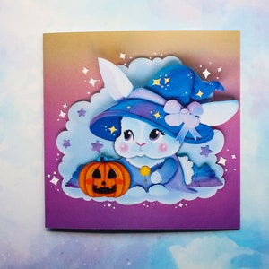 Carte de voeux lapin sorcière parfaite pour Halloween Impression d'art automne, amitié, anniversaire