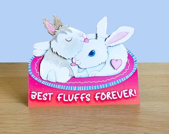 Bunny Friendship Card – Friends Forever Rabbits • Pet Lovers Greeting • Eco Friendly Handmade Stationery