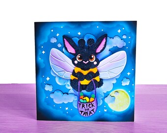 Halloween Bunny Card • Spooky Rabbit Bee Trick or Treat Greeting • Paper Cut Eco Friendly