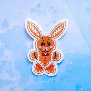 Pegatinas de vinilo de conejo de jengibre navideño, conejito, mascota, amante de los pasteles, papelería, regalo