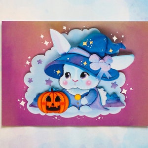 Carte postale de lapin de sorcière parfaite pour l'automne d'Halloween Impression artistique