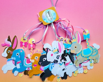 Carousel Rabbit Hanging Paper Decorations - Set of Eight