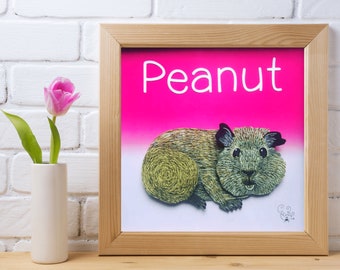 Custom Guinea Pig Pet Portrait, Personalized Gift Or Memorial Pet Loss Art Home Keepsake