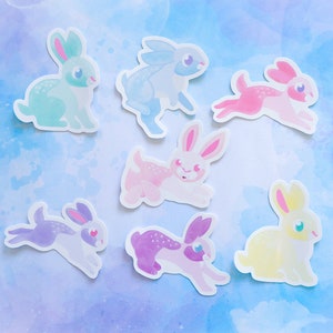 Confezione di adesivi coniglio, simpatici coniglietti kawaii stravaganti, animali domestici, colorati, pastello, pasquali, primaverili, cancelleria, vinile, decalcomania, diario, telefono, laptop, adesivo
