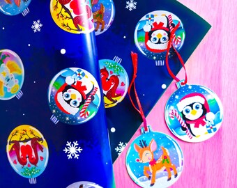Bauble Christmas Wrapping Paper & Tags Set • Festive Holiday Animal Lover Gift Wrap