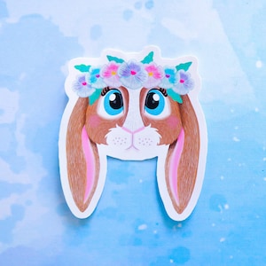 Sticker lapin couronne de fleurs vinyle printemps lapin de Pâques animal de compagnie amoureux du pastel papeterie cadeau