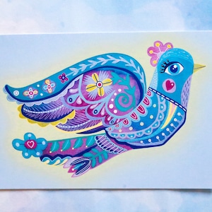 Impression d'art de carte postale d'oiseau d'art populaire, amateur d'oiseau de jardin