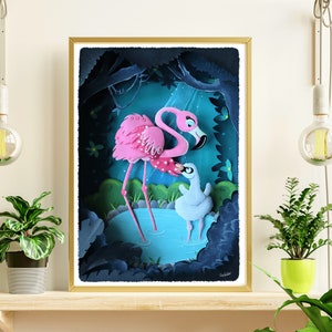 Impresión artística de papel con flamencos, regalo para colgar en la pared, decoración del hogar, lindo color rosa