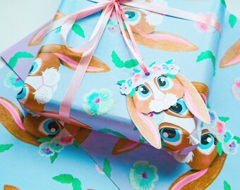 Flower Rabbit Gift Wrap Pack Of 2 Sheets Wrapping Paper