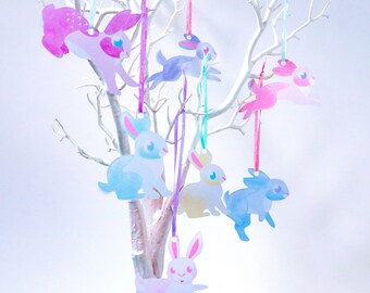 Binky Rabbits Hanging Paper Decorations - Set of Seven
