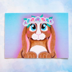 Blumenkrone, Bunny Rabbit Postkarte, Kunstdruck