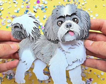 Custom 3D Dog Portrait • Paper Cut Pet Memorial • Unique Handmade Pet Art Gift