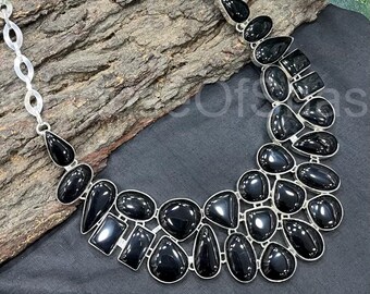 Black Onyx Necklace, 925 Sterling Silver Plated, Healing Crystal Jewelry, Onyx Necklace