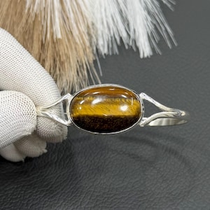 Tigerauge Armband | 925 Sterling Silber überzogen | Natürliches braunes Edelstein-Armband | Schutz Kristall Schmuck |