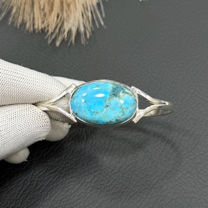 Bracelet turquoise brassard | Plaqué argent sterling 925 | Bracelet en pierre bleue naturelle | Bijoux bohèmes du sud-ouest