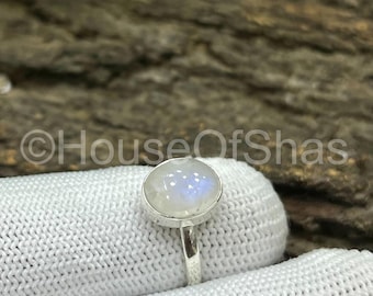 Rainbow Moonstone Gemstone Ring, 925 Sterling Silver Plated, Handmade Boho Statement Ring, June Birthstone Jewelry, Moonstone Jewelry