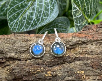 Labradorite Dangle Earrings, 925 Sterling Silver Plated, Minimal Gemstone Earrings