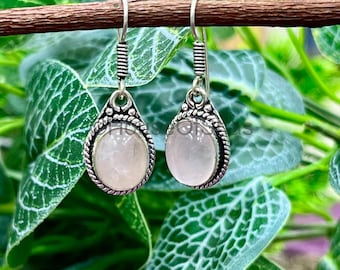 Rose Quartz Dangle Earrings: Sterling Silver Plated Boho Jewelry