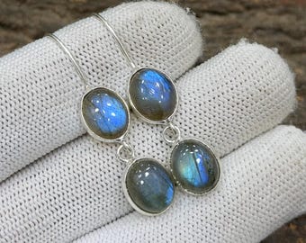 Labradorite Earrings | 925 Sterling Silver Plated | Dainty & Dangle Earrings | Handmade Jewelry | Flashy Jewelry