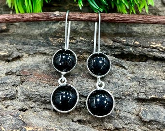 Edelsteenoorbellen zwarte onyx, 925 sterlingzilver, hangoorbellen voor vrouwen, cadeau voor haar