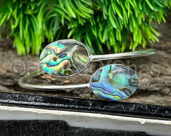 Abalone Shell Gemstone Bracelet, Ocean Inspired Healing Gift, 925 Sterling Silver Bracelet, Cuff Bangle