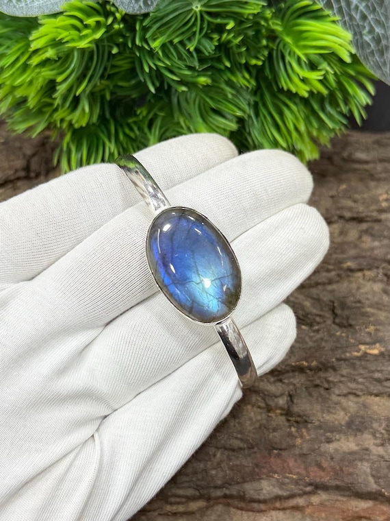 Labradorite Cuff Bracelet & Armlet | 925 Sterling Silver Plated | Handmade Jewelry | Flashy Stone Bracelet