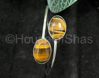 Tiger Eye Gemstone Cuff Bracelet, 925 Sterling Silver Plated, Natural Gemstone Jewelry