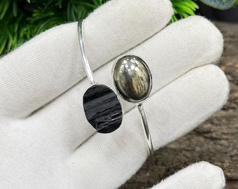 Pyrite & Black Tourmaline Bracelet | 925 Sterling Silver Plated | Crystal Bracelet | Protection Bracelet
