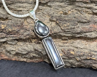 Hematite Candle Pendant Necklace, 925 Sterling Silver Plated, Minimal Gemstone Jewelry