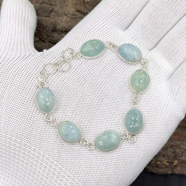 Aquamarine Bracelet, 925 Sterling Silver Plated, Healing Crystal Bracelet, Artisan Jewelry