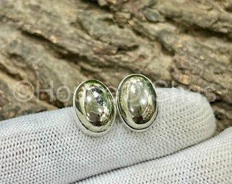 Pyrite Stud Earrings, 925 Sterling Silver Plated, Natural Gemstone Studs, Minimal Artisan Jewelry