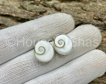 Shiva Eye Shell Earrings | 925 Sterling Silver Plated | Oval Shiva Eye Gemstone | Healing Gemstone Jewelry | Gift for Her | Beach Jewelry