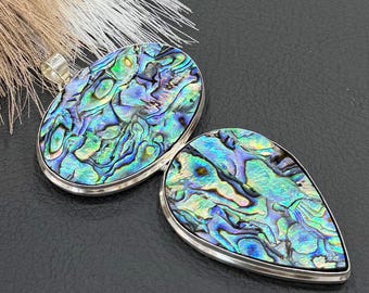 Große Abalone Muschel Anhänger Halskette, 925 Sterling Silber überzogen, Statement Schmuck