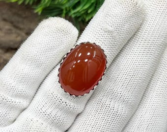 Carnelian Ring, 925 Sterling Silver Plated, Handmade Boho Jewelry, Statement Stone Ring