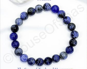 Sodalite Healing Beads Bracelet, Protection Crystal Jewelry, Healing Energy Gift, Gemstone Beads Bracelet