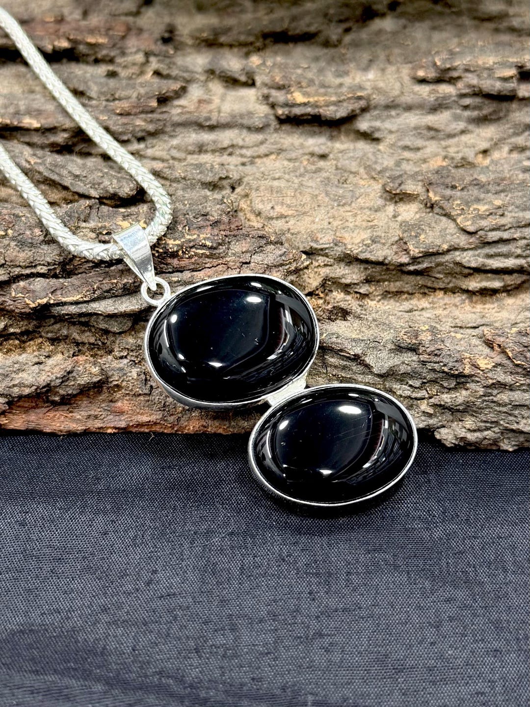 Black Onyx Oval Pendant Necklace | Handmade Silver Onyx Jewelry
