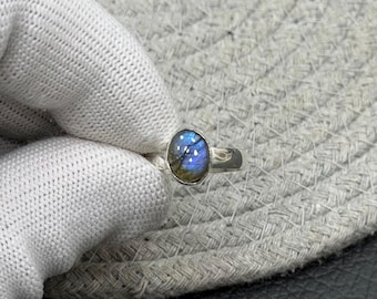 Labradorit Edelstein Ring, 925 Sterling Silber vergoldet, Boho Statement Ring, blauer Blitz Stein Ring, blauer Labradorit Ring