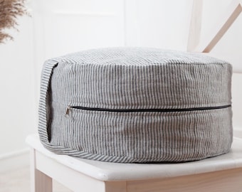 Meditation Cushion Cover, Striped Linen Zafu Cover, Round Floor Pillow Cover