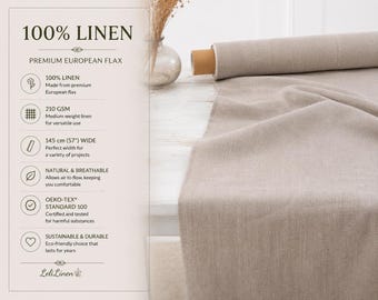 Natuurlijke linnen stof op maat gesneden | 210 gsm Europees vlas | Zacht gewassen | OEKO-TEX®