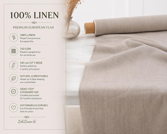 Natural Linen Fabric by the Yard | 210 GSM European Flax | Soft Washed | OEKO-TEX®