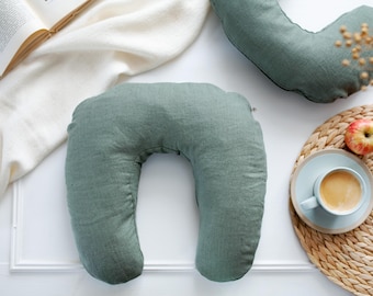 Buckwheat Travel Pillow, U-Shaped Neck Pillow, Airplane Pillow, Linen Neck Cushion, Natural Neck Support