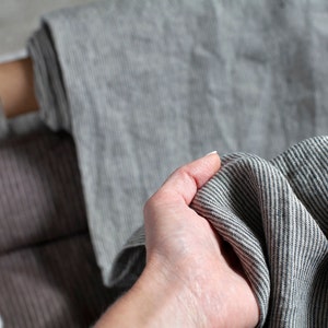 Washed linen fabric by the yard or meters, Striped linen fabric,