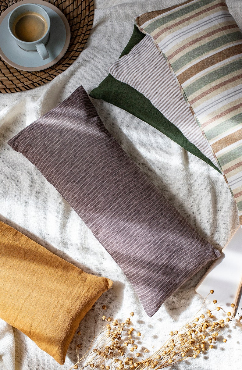 Buckwheat pillow. Neck pillow, Striped small travel pillow, Linen pillowcase image 6