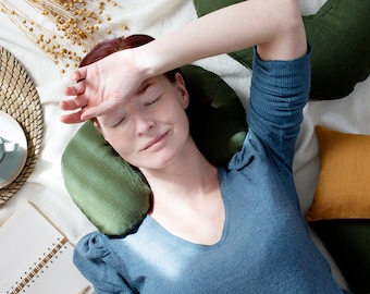 Organic Buckwheat Neck Pillow: Linen-Cotton Travel Cushion, Natural Neck Support