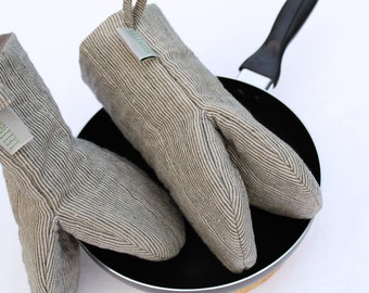 100% linen oven mitts, Pot holders, Set of 2 kitchen mittens, Organic oven mitts, Oven mits