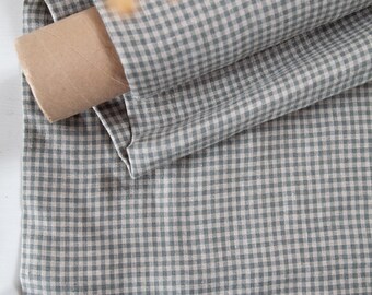 Gingham Linen Fabric | Washed European Linen | Beige Check Linen by the Yard | Soft Linen Fabric by the Meter