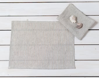 Natural stonewashed linen placemat set, Set of 6 linen placemats
